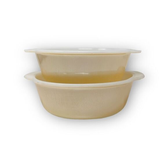 Vintage Fire King Peach Luster Casserole Dish Lot of 2 1.5 & 2 Qt Anchor Hocking - Picture 1 of 10